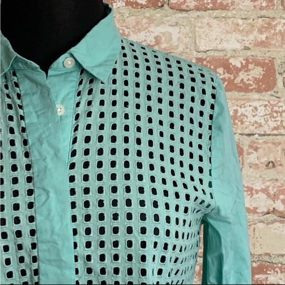 LOFT Softened Shirt Blouse Size Large Long Sleeves Mint Green - Picture 5 of 8